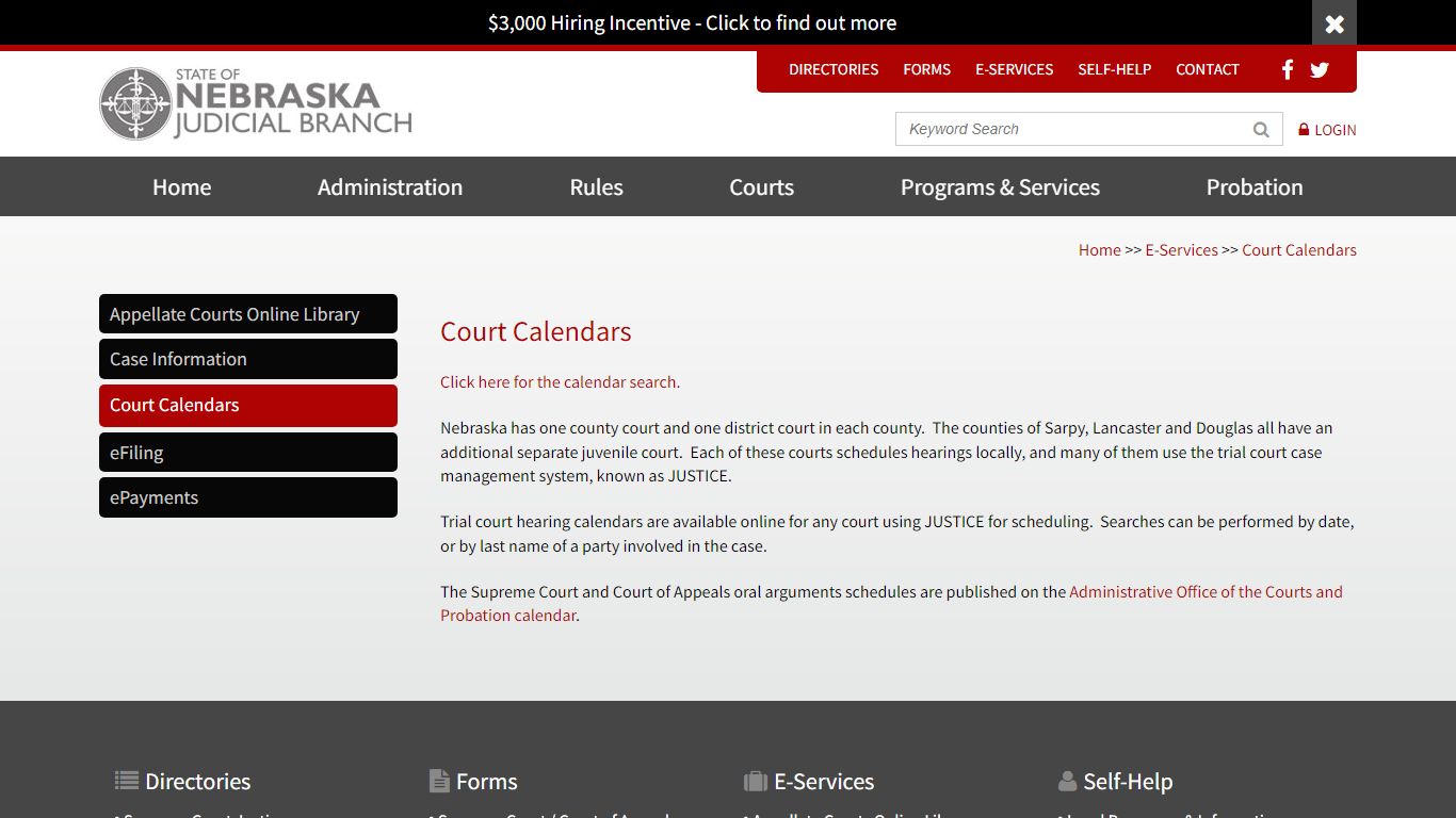 Court Calendars | Nebraska Judicial Branch