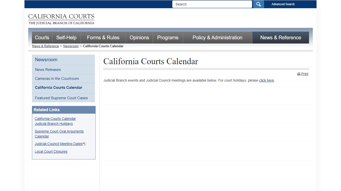 California Courts Calendar